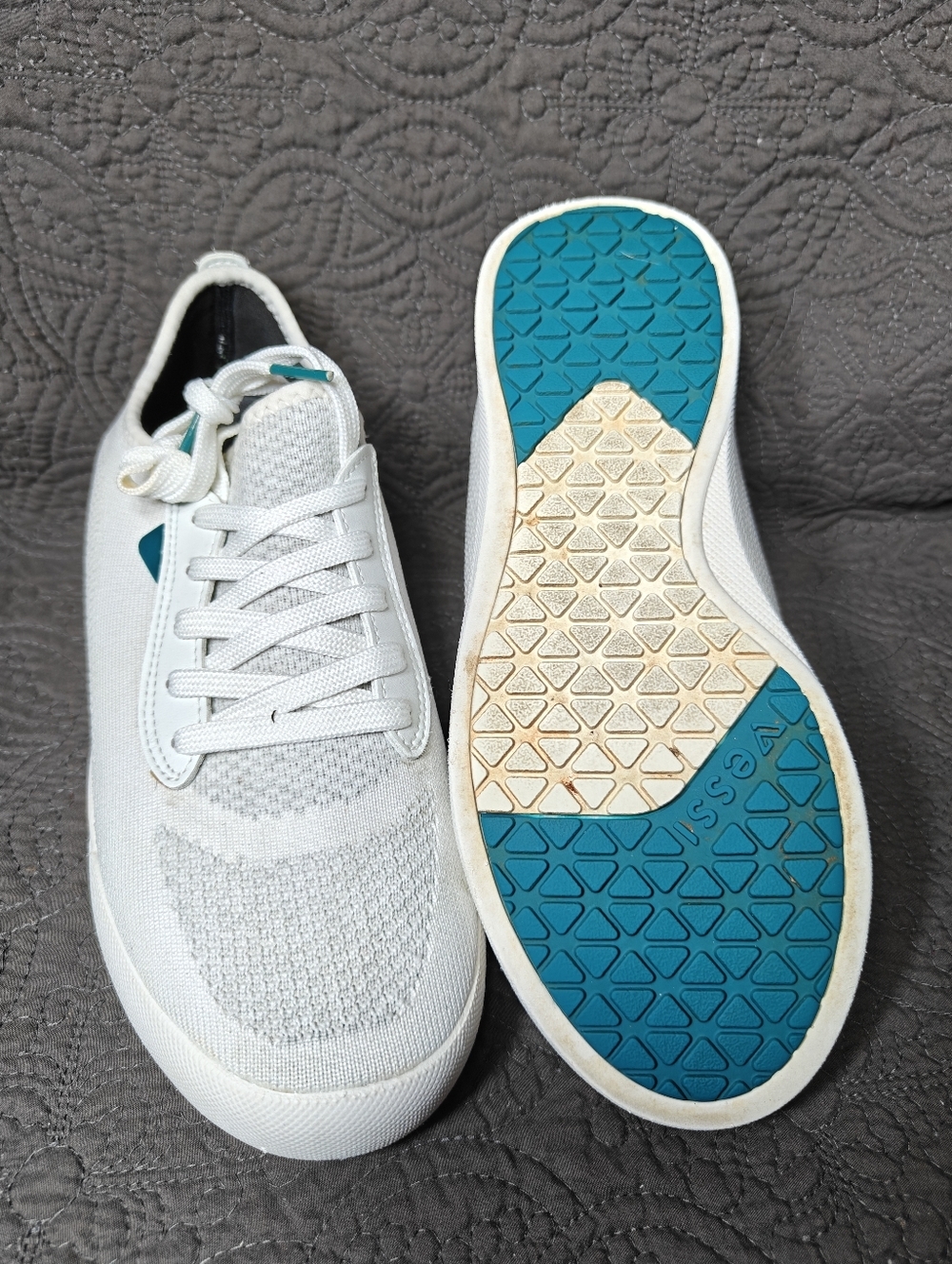VESSI Weekend Waterproof White Knit Casual Off White Lace Up Sneaker Women's 7 - Picture 8 of 9